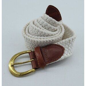 Vtg Talbots Women's Woven Stretch Belt Genuine Leather Trim Solid Brass Buckle M